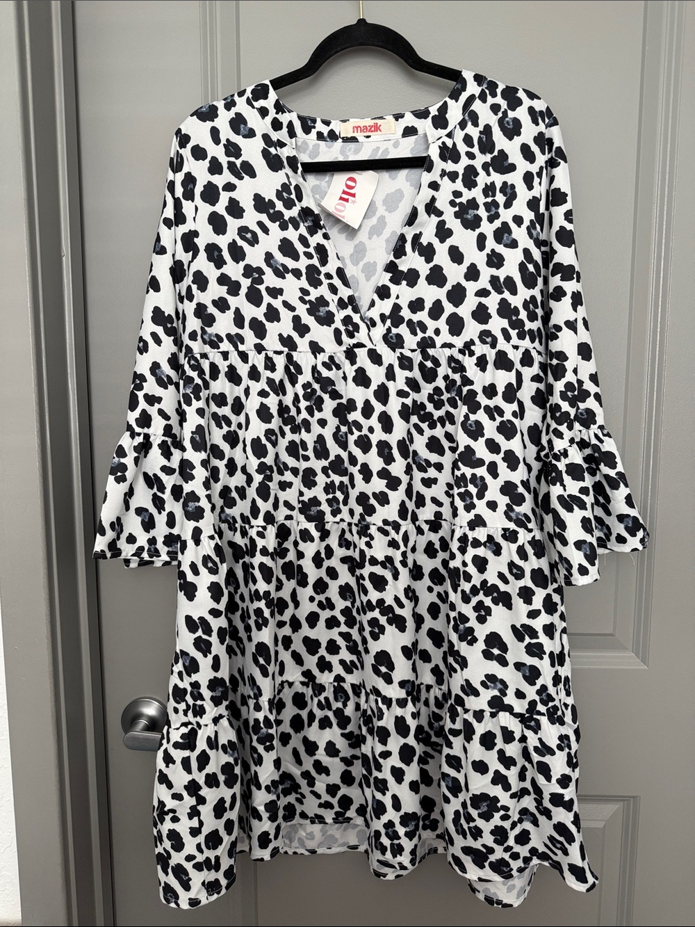 Mazik Black and White Leopard Tiered Tunic Dress